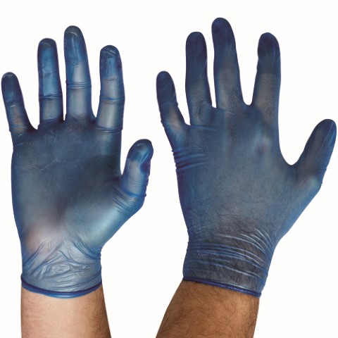 PRO SAFETY DISPOSABLE GLOVES - VINYL BLUE POWDER FREE. BOX OF 100